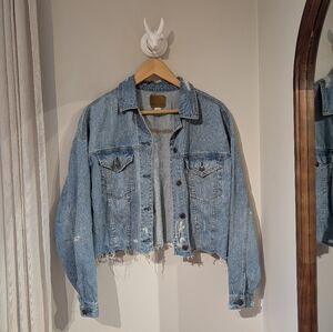 American Eagle Women's Distressed Blue Denim Jacket